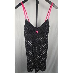 Jenni by Jennifer Moore Chemise Babydoll Slip Dress Sz S Black Heart Lace Y2K